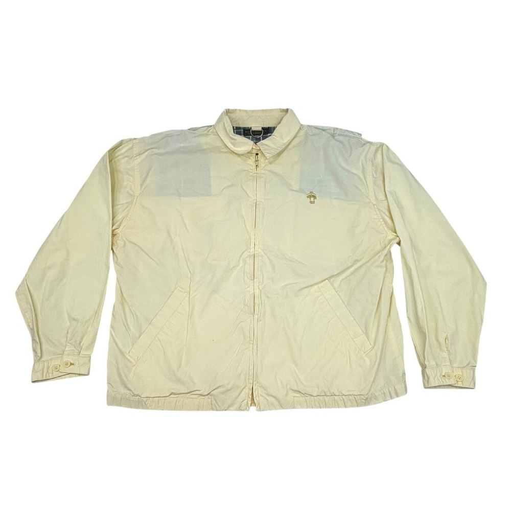 Brooks Brothers Mens Windbreaker Jacket Large YellowGolf Plaid Lined Vintage